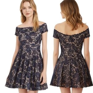 B. DARLIN Navy Stretch Lace Fit & Flare Cocktail Dress - Size 4